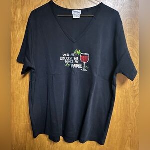 Isaac’s Designs Black V-Neck T-Shirt with Wine Graphic